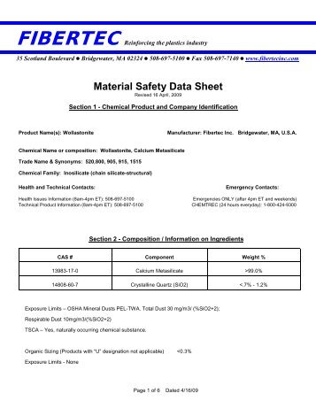 MSDS Wollastonite - Fibertec, Inc