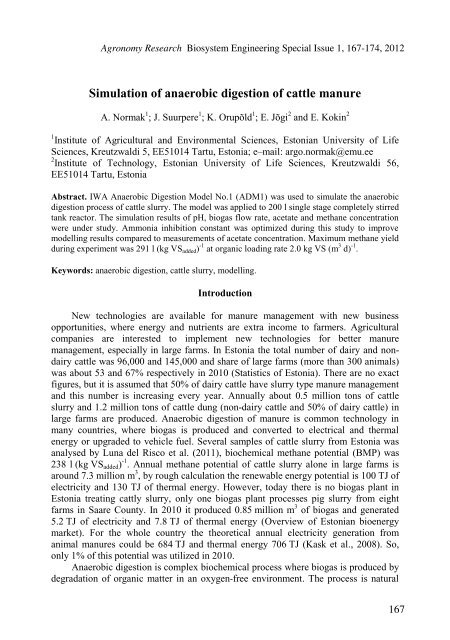 Simulation of anaerobic digestion of cattle manure - Agronomy ...