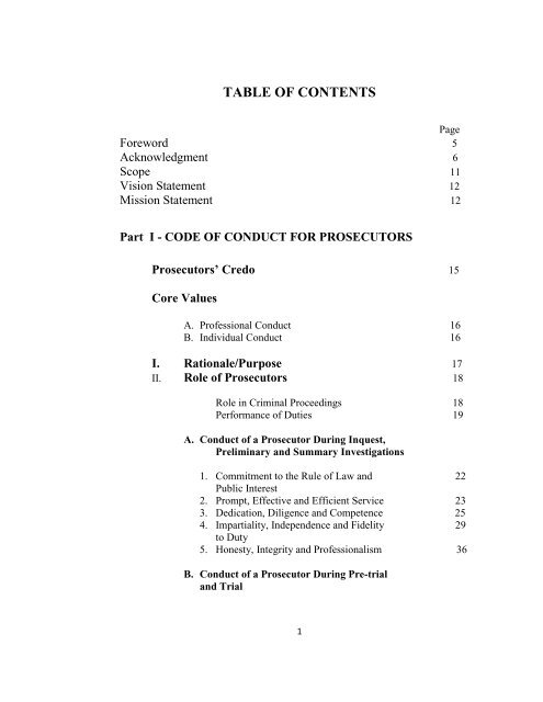 TABLE OF CONTENTS - DOJ Regional Prosecution Office I