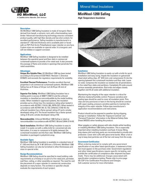 Minwool 1200 Safing Idi Insulation Distributors