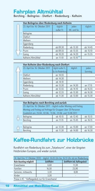 Fahrplan 2011 - Tourismusverband im Landkreis Kelheim