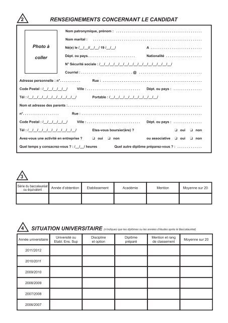 DOSSIER DE CanDIDatuRE 2012/2013 DOSSIER - Ecole ...