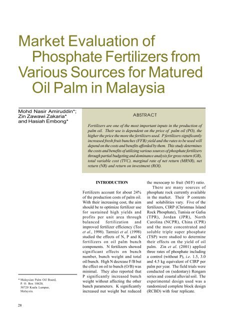 Market Evaluation of Phosphate Fertilizers from ... - PalmOilis - MPOB