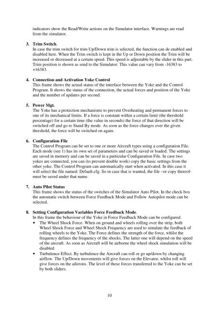 User manual for force feedback yoke (english) - Flight illusion