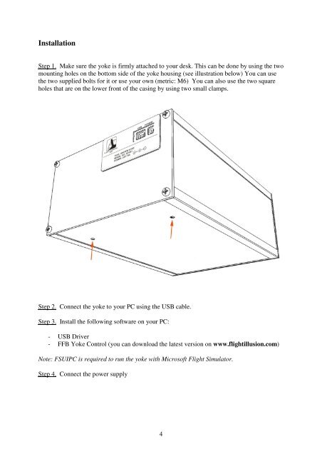 User manual for force feedback yoke (english) - Flight illusion