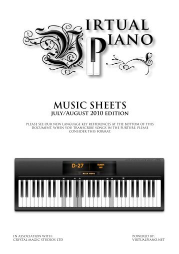 Virtual Piano Music Sheets - July/August 2010 Edition - EklaBlog