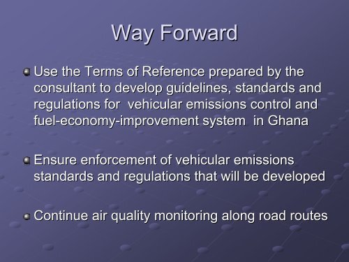 Vehicular Emissions Reduction Programme in Ghana - UNEP