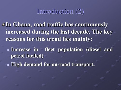 Vehicular Emissions Reduction Programme in Ghana - UNEP