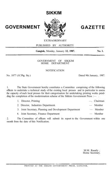 GOVERNMENT GAZETTE - Sikkim