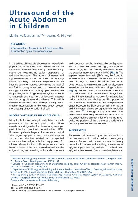 Ultrasound of the Acute Abdomen in Children Munden