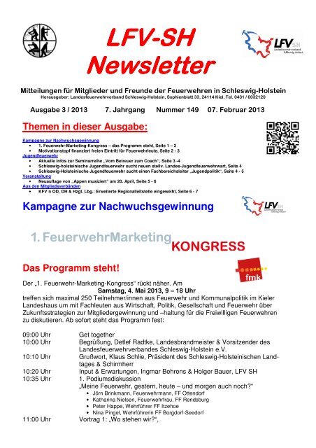LFV-SH Newsletter - Landesfeuerwehrverband Schleswig-Holstein
