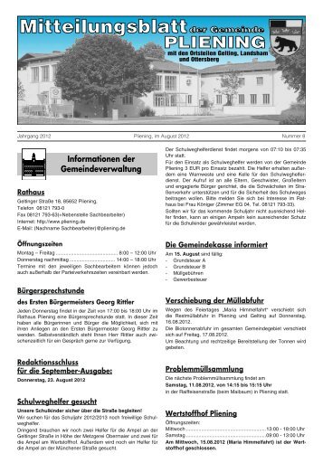 Rathaus Bürgersprechstunde Redaktionsschluss für die September ...