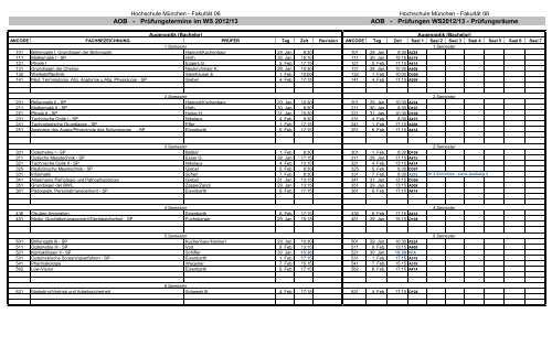 Prüfungsplan - Fakultät 06 - Hochschule München