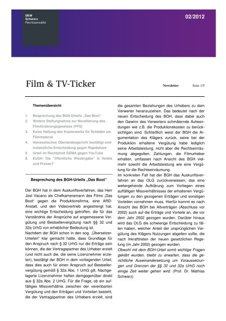 Mai 2012 Film & TV Ticker - SKW Schwarz