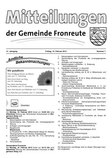 Mitteilungsblatt vom 15.02.2013 - Fronreute