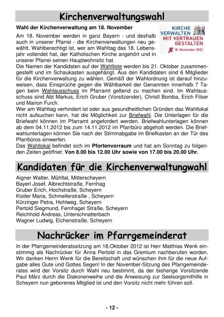 November 2012 - Pfarrei Scheyern