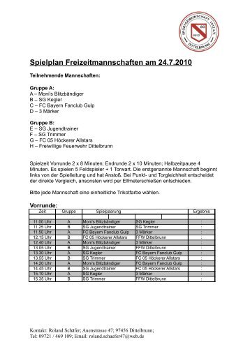 Spielplan Freizeitmannschaften am 24.7.2010 - SG Dittelbrunn