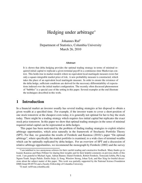 Hedging under arbitrage