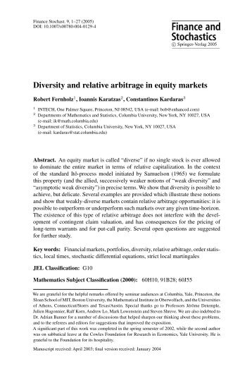 Diversity and relative arbitrage in equity markets - LSE Statistics