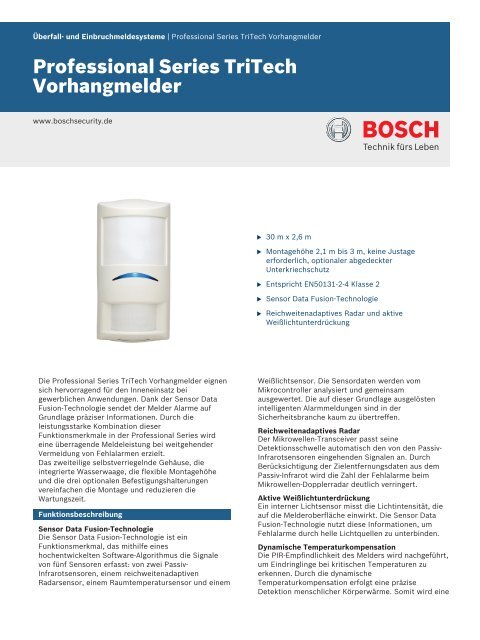 Professional Series TriTech Vorhangmelder - Bosch Security Systems