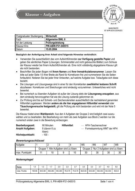 HFH • Hamburger Fern-Hochschule Prüfungsleistung Allgemeine ...