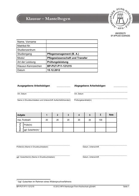 Pflegewissenschaft und Transfer 15.12.2012