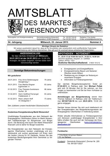 Amtsblatt Nr. 4 vom 23.01.2013 - Gemeinde Weisendorf