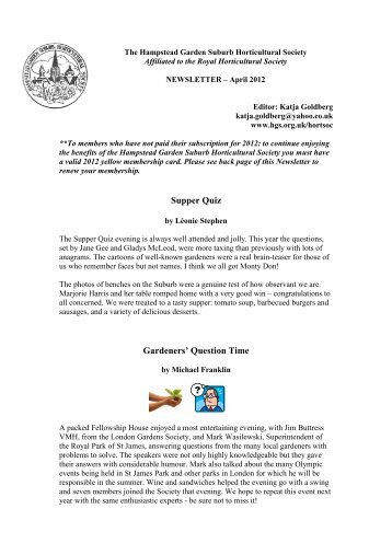 Read the April 2012 newsletter here - Hampstead Garden Suburb