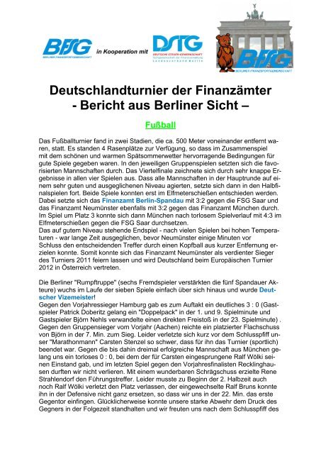 Deutschlandturnier der Finanzämter - Bericht aus Berliner Sicht –