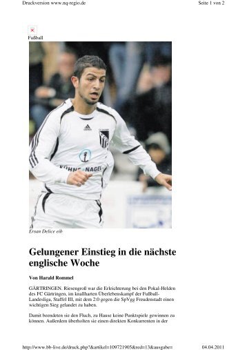 Gelungener Einstieg in die nächste englische Woche - FC Gärtringen