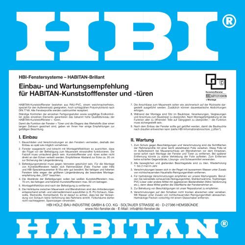 Einbau Kunststofffenster 10/03 - HBI Holz-Bau-Industrie GmbH & Co ...