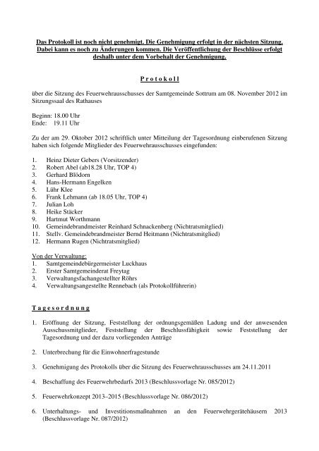 Feuerwehrausschuss am 08.11.2012 - Samtgemeinde Sottrum