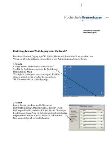 Einrichtung Eduroam-WLAN-Zugang unter Windows XP Um einen ...