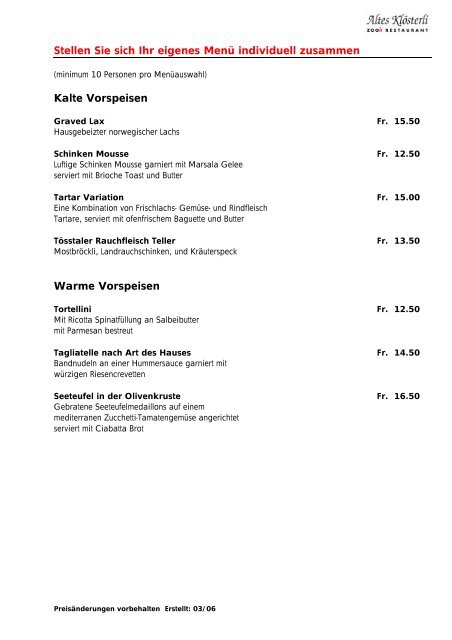 im Restaurant Altes Klösterli! - Gastroplanet.ch