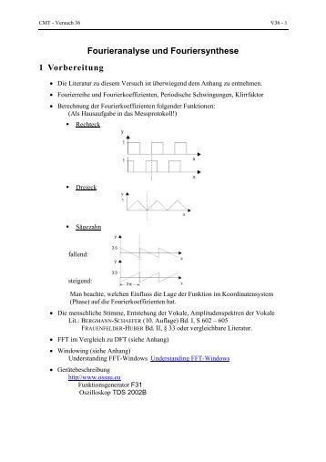 Fourieranalyse und Fouriersynthese 1 Vorbereitung