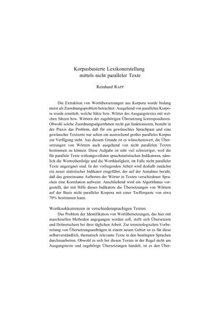 Korpusbasierte Lexikonerstellung mittels nicht paralleler Texte - titus