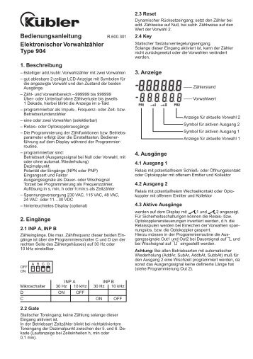 Bedienungsanleitung Elektronischer Vorwahlzähler Type 904