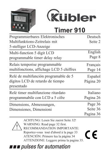 Timer 910 - Fritz Kübler GmbH Zähl- und Sensortechnik