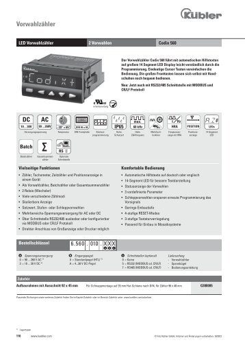 Datenblatt - Fritz Kübler GmbH Zähl- und Sensortechnik