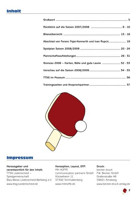 TTSG Magazin 2008-2009 - TTSG Blau-Weiß Lüdenscheid/Wehberg