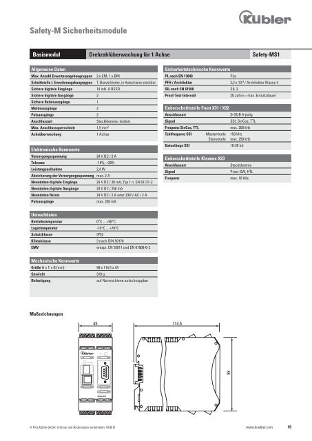 Datenblatt Safety-MS1 - Fritz Kübler GmbH Zähl- und Sensortechnik