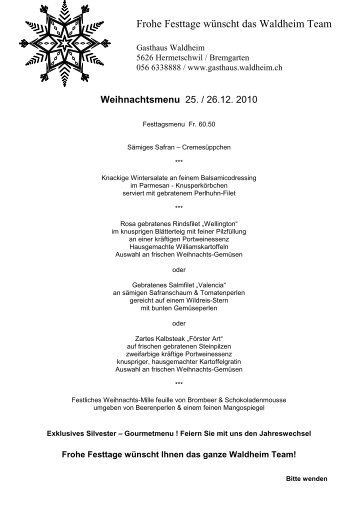 Weihnachtsmenu - Gasthaus Waldheim, Hermetschwil