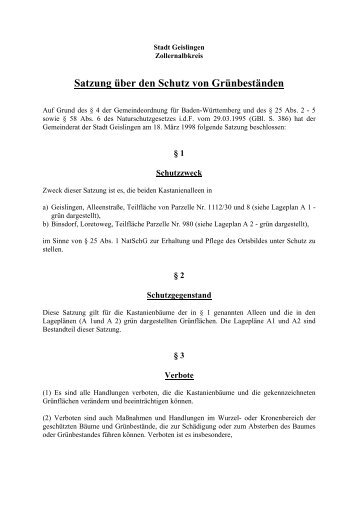 Satzung über den Schutz von Grünbeständen - Stadt Geislingen