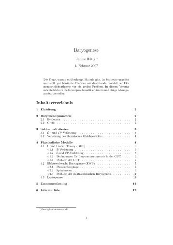 Baryogenese - Institut für Theoretische Physik