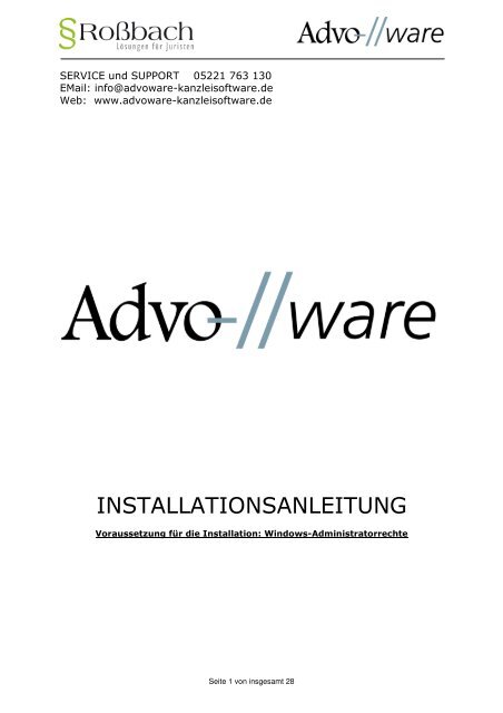 INSTALLATIONSANLEITUNG - Advoware Kanzleisoftware