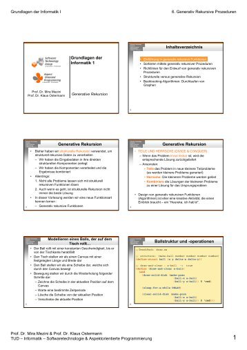 Grundlagen der Informatik I 6. Generativ Rekursive Prozeduren Prof ...