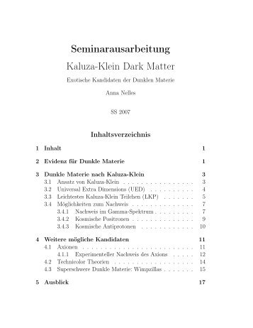 Seminarausarbeitung Kaluza-Klein Dark Matter - I. Physikalisches ...