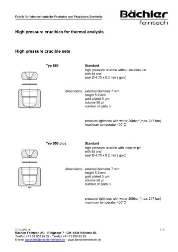 High pressure crucibles for thermal analysis High pressure crucible ...