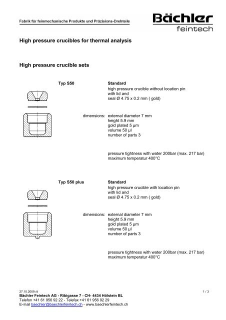 High pressure crucibles for thermal analysis High pressure crucible ...