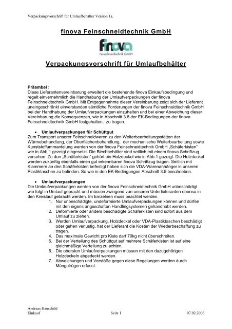 finova Feinschneidtechnik GmbH Verpackungsvorschrift für ...